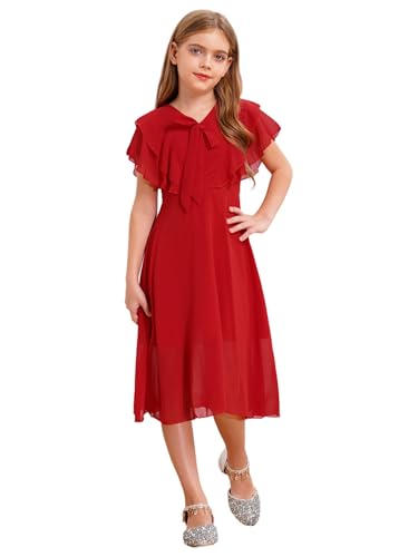 YiZYiF Girls Ruffled Sleeve V Neck Flower Girl Dress for Wedding Bridesmaids Flowy Chiffon Formal Party Pageant Gown2