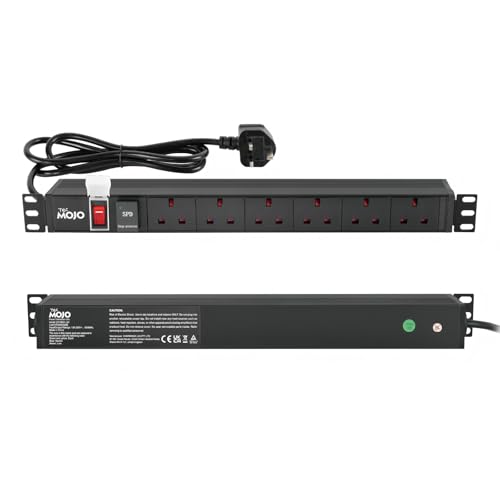 Tecmojo 6 Way 19 Rack Mount PDU 13A Switched Power distribution Unit Wall Mountable Surge Protection Aluminum Alloy With UK Plug 2M Cable
