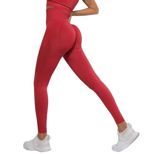 Leggings solid stretchy rouge taille XL avec maille opaque et ceinture gainante intégrée