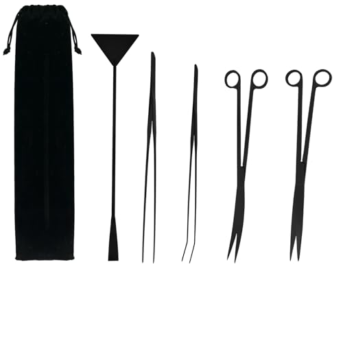 5 Stück Aquarium Aquascaping Tools,5 in 1 Aquarium zubehör-Scheren Set,Pinzette lang,Spatel Aquarienkies,Edelstahl Aquarium Pflanzen Reinigungsset&Flaschengarten Werkzeug