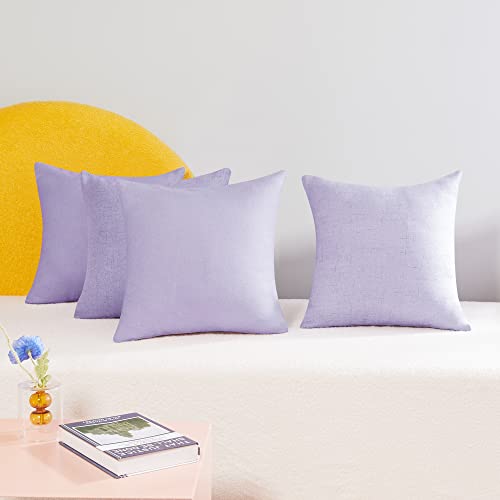 Deconovo Lot de 4 Housses de Coussin 40x40cm Effet Lin Violet Claire Housse de Coussin pour Exterieur