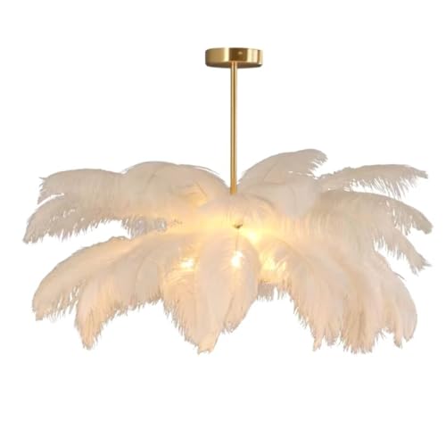 GUANSHAN Suspension en plumes d'autruche blanches Abat-jour et Lustre Lampe suspendue pour chambre à coucher, salon