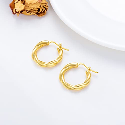 18k Yellow Gold Twist Hoop Earrings for Women, Real 18 Karat Gold Huggie Hoops(18 * 17 * 3 mm)2