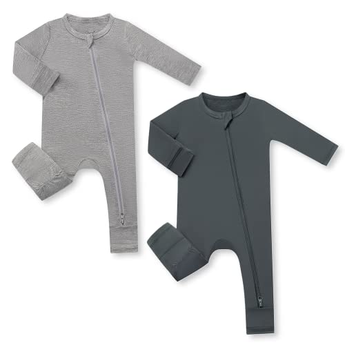 Image of HAPIU Unisex Rayon Made from Bamboo Baby Rompers with Cuffs, 2 Way Zipper YKK, Footless Pajamas Jumpsuit
