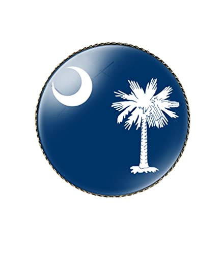 Image of vmcoatdu Round 1 Inch South Carolina Flag Pin Brooch Metal and Inlay Glass Revivalism Style Souvenir Badge Brooch for Hat Clothes Backpack