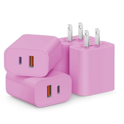 Image of [4 Pack] USB C Charger Block Fast Charging Multiport Adpater [PD 20W USB-C & QC 3.0 USB-A Port] for iPhone 17 /16 /15 /14 /13 /12 /11 /X /9, iPad, Galaxy, Google & More [Pink]
