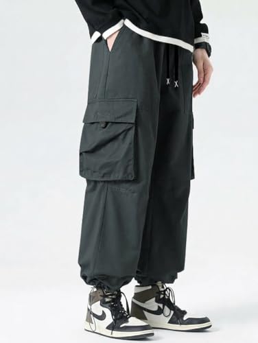 Image of GRECIILOOKS Men's Cargo Pants | 6 Pocket Cotton Cargo Joggers for Men | Loose Fit Stylish Pant with Pockets | Casual Baggy Trousers & Streetwear Lower