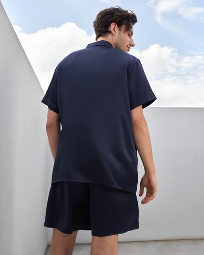 LilySilk 100% Silk Short Pajama Set for Men Mulberry Silk Classic Pajamas for Summer Elastic Self-Tied Short Pants2