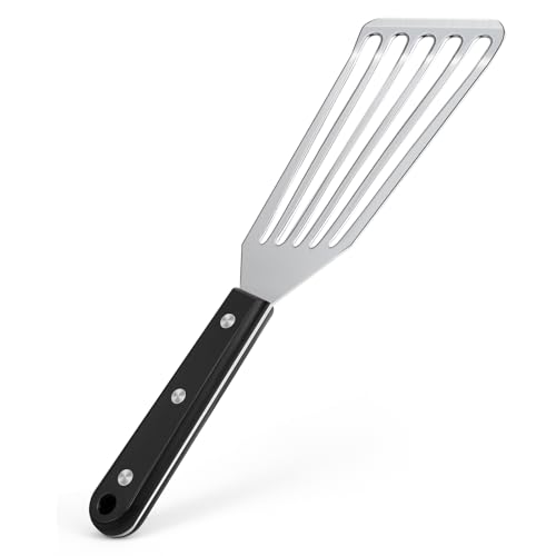 Newness Metal Fish Turner Spatula Stainless Steel for Kitchen Use Small Griddle Egg Spatula Flexible Polished Metal Corrosion Resistant Kitchen Slotted Turner with Thin Edge Ideal for Turning 11