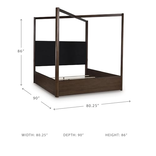 Image of Signature Design by Ashley Kendamor Modern Canopy Bed with Upholstered Headboard, Foundation or Box Spring Needed, California King, Dark Brown