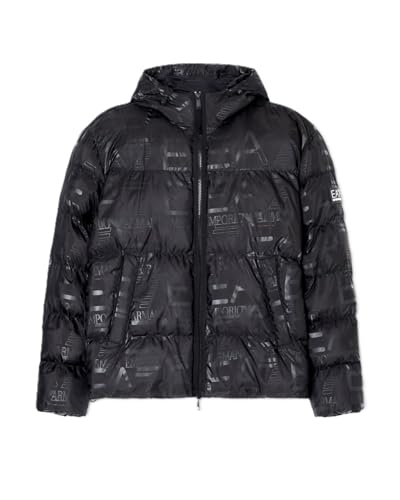 Vestibilità modern EA7 Emporio Armani Giacca Uomo Imbottita con Cappuccio Stampa Logo all-Over 7M000697AF15969 8033995834468 - XL XL Nero