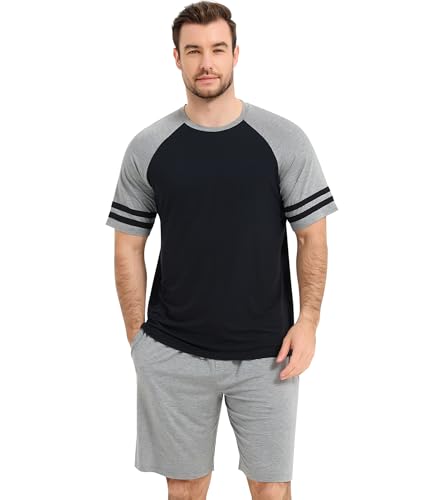 Image of NACHILA Men's Bamboo Viscose Pajamas Set Raglan Short Sleeve Shorts Pjs
