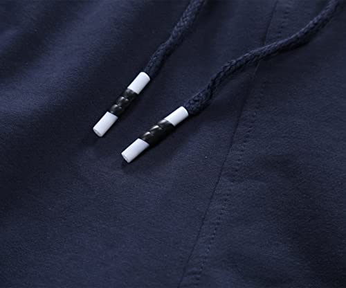 Mens Shorts Workout Athletic Casual Pants Zipper Pockets Drawstring Breathable Cotton Hiking Jogging Sweatpants (Dark Blue,L) #TOP3