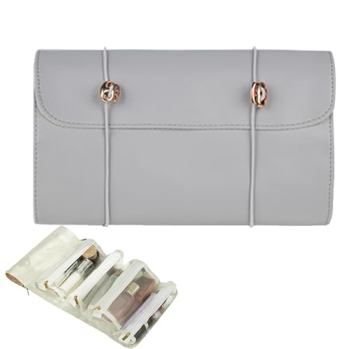 Poupangke Bolsa organizadora de maquillaje enrollable, impermeable, organizador de cosméticos 4 en 1, estuche organizador de brochas de cosméticos, organizador de almacenamiento de maquillaje plegable
