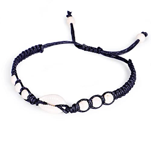 TOVINANNA Bracelet Coquillage Tissé 2 Pièces Noir Blanc En Coquilles Naturelles Fait Main Femme Présent Anniversaire Mode Bijou Accessoire Estival Plage
