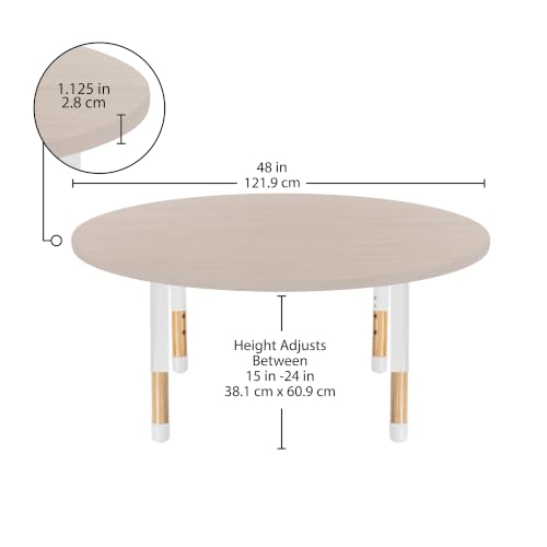 Image of Factory Direct Partners 48 inch x 48 inch Round Kids Classroom Table with Adjustable Chunky Wood Legs
