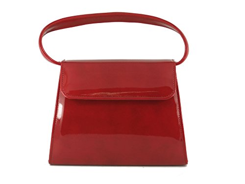 LONI Clutch Handbag Purse for Women | Shoulder & Top-Handle Grab Handbag | Dark Red Patent PU Leather Wedding Prom Evening