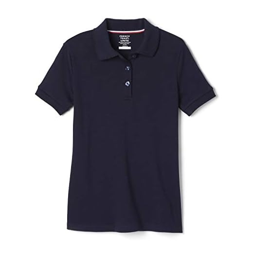 French Toast Girls Short Sleeve Picot Collar School Uniform (Standard And Plus) Polo Shirt, Navy, 14-16 US