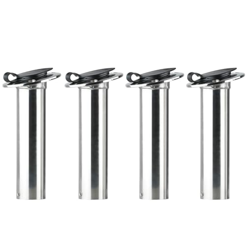 Amarine Made Soporte para caña de pescar, paquete de 4 soportes de acero inoxidable resistentes con tapa de PVC negro y forro de 15 grados