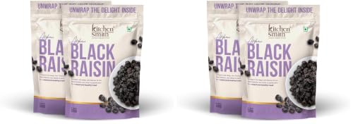 Image of KitchenSmith Seedless Black Raisin - Pack of 4 (500gm Each) | Draksh, Kaali Dakh & Kali Kishmish Raisins | Naturally Sourced, Dried & Sweet Dry Fruits