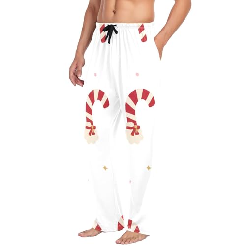 Christmas Candy Canes Men's Pajama Bottoms Plaid Pajamas Pants for Men Soft Long Lounge Woven Pj Sleep Pant with Pockets4