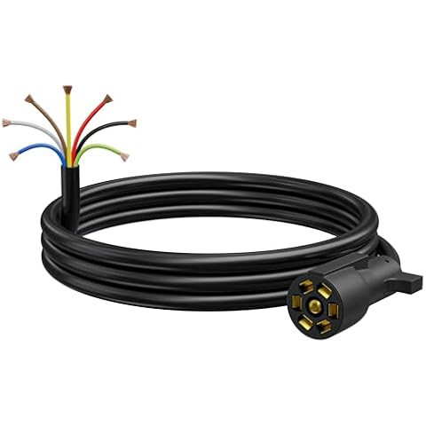 Leisure Cords Heavy Duty 7 Way Plug Inline Trailer Cord with Weatherproof Double Prongs Connector (4 Ft) Cover