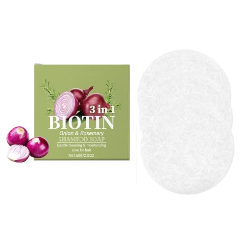 Onion Biotina Champú Bar, Cebolla y Rosemary, Champú Bar para el crecimiento del cabello, Jabón para el Cabello Onion Rosemary, limpieza profunda e hidratación, para todo tipo de cabello, tamaño de