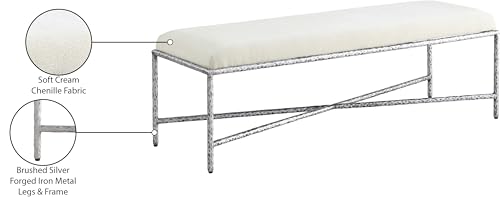 Meridian Furniture 22065Cream Valley Collection Modern | Contemporary Bench with Soft Cream Chenille Fabric, Brushed Silver Forged Iron Metal Legs and Frame, 54" W x 18" D x 18" H, Cream by Meridian Furniture - Image 6