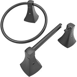 WZRUA Bathroom Hardware Set 2 Pieces Toilet Paper Holder and Towel Ring Wall Mounted Stainless Steel and Zinc Alloy Matte Black