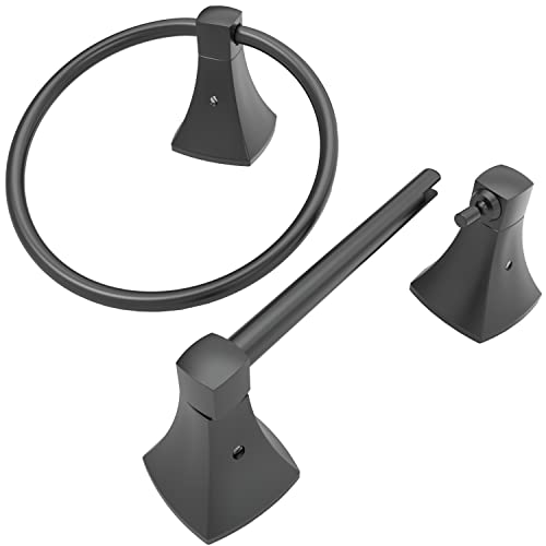 Wzrua Bathroom Hardware Set 2 Pieces Toilet Paper Holder And Towel Ring Wall Mounted Stainless Steel And Zinc Alloy Matte Black #TOP8