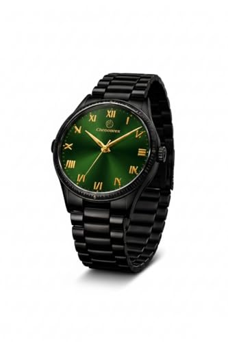 Image of Astrologer-Recommended Luxury Green Roman Dial, Black Chain Watch for Men - Green Dial, Roman Numerals,Black Chain Vastu-Friendly, Stainless Steel, Chronograph, Waterproof, Elegant Design