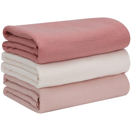 Image of Baby Muslin Swaddle Blankets for Girls, 3-Pack Soft and Breathable Cotton Swaddles, Large 37 x 49 inches Receiving Blankets, Essentials for Newborns, Unisex 003