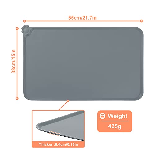 Emolife Silicone Dog Bowl Mat, Waterproof Placemats For Cat Bowls, Dishwasher Safe, Non-Stick Pet Food Pad, Pets Accessories, Gray (21.7" X 15") #TOP1