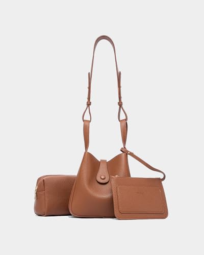 Image of NEWBELLA Women's Bucket Bag - Square Top Handle Satchel with Crossbody Strap, Shoulder Bag for Work & Daily Commute, Brown