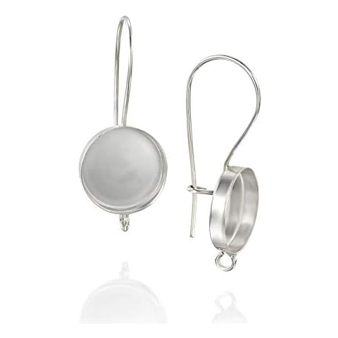 925 Sterling Silver Earring Setting - 12mm Round Bezel Cups with Kidney Ear Wire - Earring Findings for Jewelry Making - Earring Making Supplies - DIY Earrings Projects Cover