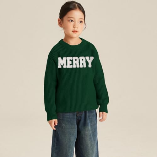 Image of CM C&M WODRO Girl's Merry Sweater Christmas Knit Crewneck Long Sleeve Pullover Cute Holiday Jumper Tops 7-11 Years