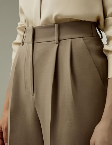 LilySilk Women Silk-Wool Blend Suit Pants Minimalist Solid Straight Leg Loose Work Trousers for Ladies Spring Casual Khaki3