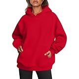 Women Plain Hoodie Fleece Fall Oversized Sweatshirts Red Medium