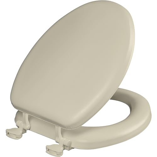 Image of Mayfair Padded Toilet Seat, Cushioned Soft Vinyl over Wood Core Seat, Secure Hinges, Easy Clean, Made in USA, Elongated, Bone