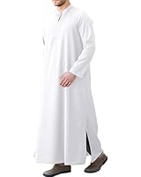 LVCBL Herren Kaftan mit V-Ausschnitt - Leinen Thobe in Langarm Weiß