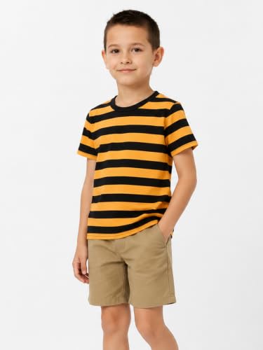 Image of LittleSpring Boys Girls T Shirt Rainbow Striped Cotton Crewneck Tees for Kids Fashion