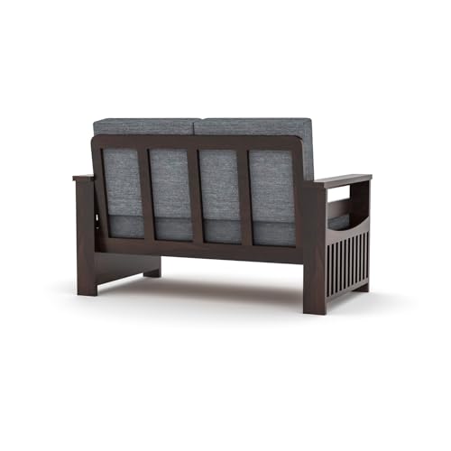 Image of Sheesham Wooden 7 Seater Sofa for Living Room | Rosewood 7 Seater Cushion Sofa Side Half Moon Rack | Solid Wood Sofa Set for Lounge (-3+2+2,Walnut Finish)