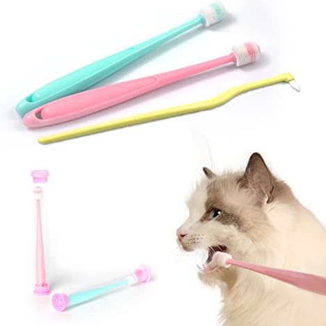 E.M&S.T by Emmeliestella Small Dog & Cat Toothbrush 360 Degree Soft Silicone, Cat Dental Care, Oral Hygiene, Easy to Handle, Deep Clean, Independent Packaging, Light Sky Blue&Light Pink 3 PCS
