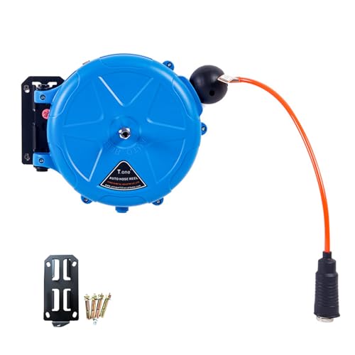 Carrete de manguera industrial de pared con rebobinado automático seguro 2