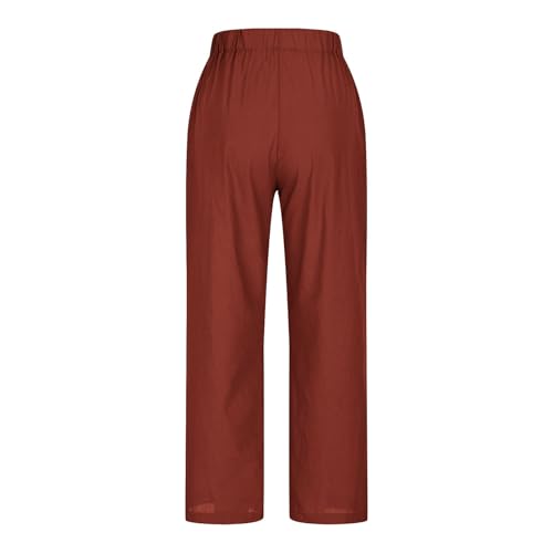 Linen Pants Women Elastic Waist Straight Leg Cropped Trouser Casual Side Split Beach Vacation Pant Lounge Capri Pants4