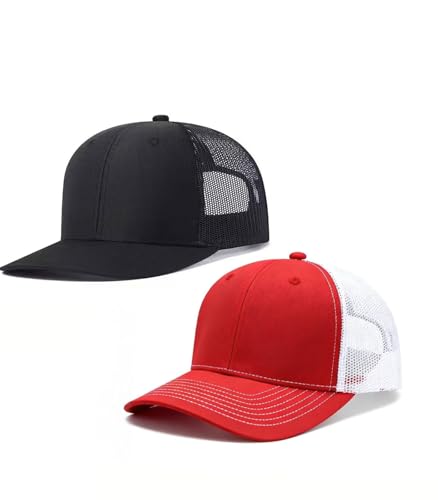 Image of 2-Pack Breathable Mesh Snapback Trucker Hats, Adjustable Baseball Caps for Men Women, Cotton-Poly Twill Outdoor
