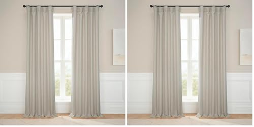 Image of HPD Half Price Drapes - Faux Linen Curtains for Living Room (2 Panels) - 50W X 96L - Textured Room Darkening Curtains for Bedroom 96 Inches Long - Drapes for Home Decor, Thatched Tan
