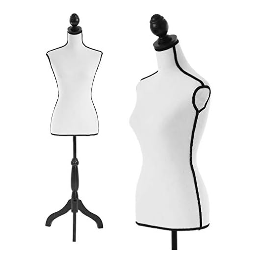 Female Mannequin Torso Dress Form Manikin Body with Wooden Tripod Base Stand Adjustable 60-67 Inch for Sewing Dressmakers Dress Jewelry Display,White