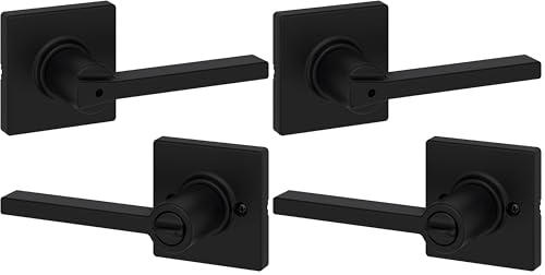 Image of Kwikset Door Handle, Privacy Lock, Matte Black | Bathroom and Bedroom | Reversible | Microban Protection | Pack of 2