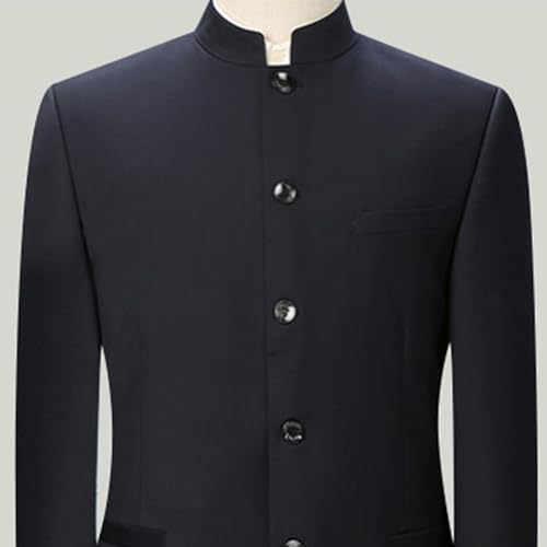 Men's Chinese Tunic Suit Stand Collar Slim Fit 2 Piece Suits Banquet Front Button Blazer Pant Set Tuxedos2